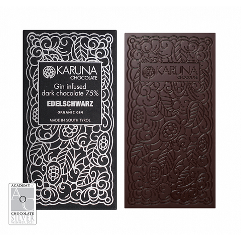 Cioccolato fondente 75% Karuna BIO 60g infuso al Gin Edelschwarz