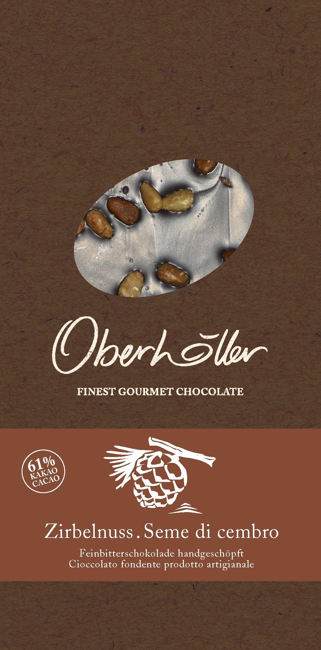 Tavoletta di cioccolato fondente e semi di cirmolo 100 g Oberhöller